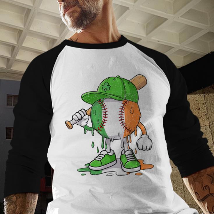 Boys St Patricks Day Irish Flag Kids Baseball Ice Cream Drip Baseball Raglan Shirt