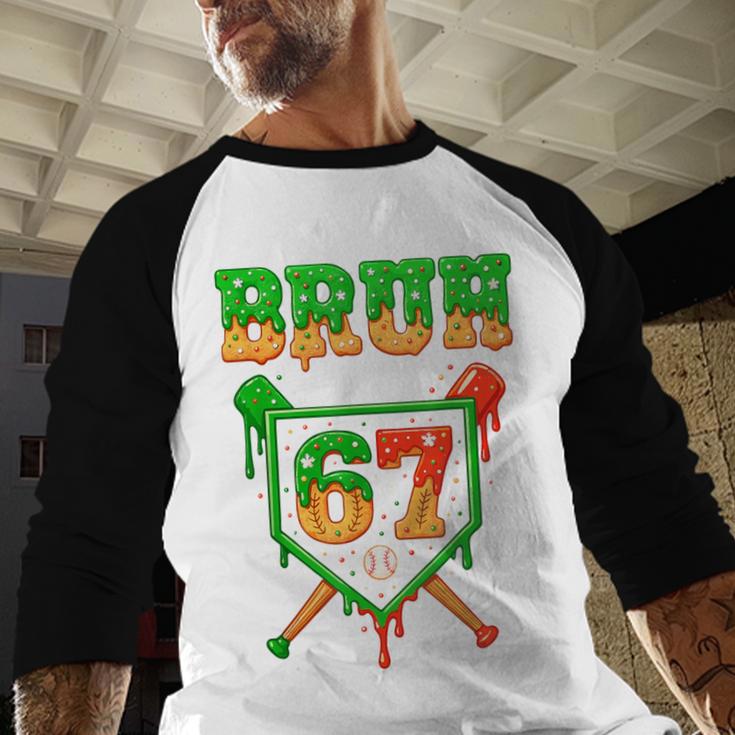 Bruh 67 Baseball Christmas Gingerbread Drip Number 67 Player Baseball Raglan Shirt Bruh 67 Baseball Christmas Gingerbread Drip Number 67 Player Baseball Raglan Shirt