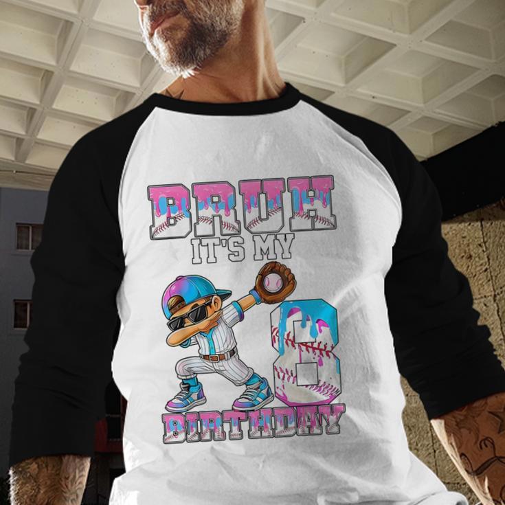 Bruh It's My 8th Birthday Baseball Ice Cream Drip 8 Year Old Baseball Raglan Shirt