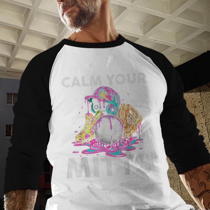 Calm Your Mitts Baseball Ice Cream Drip Crossed Bats Sport Baseball Raglan Shirt