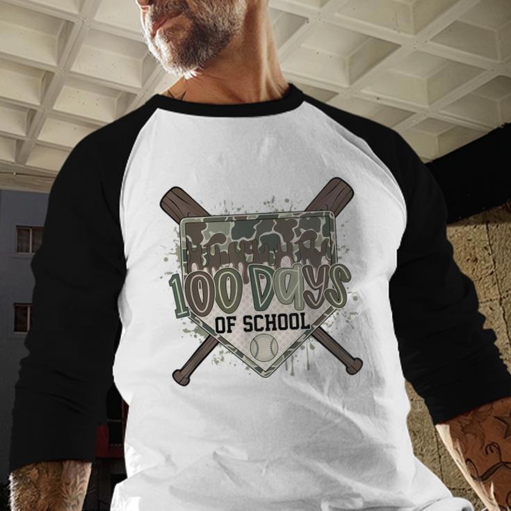 Camo 100 Days Of School Baseball Home Plate Drip Boy Kids Baseball Raglan Shirt