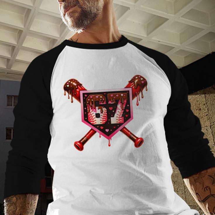 Chocolate 67 Drip Baseball Valentine Love Sports Baseball Raglan Shirt