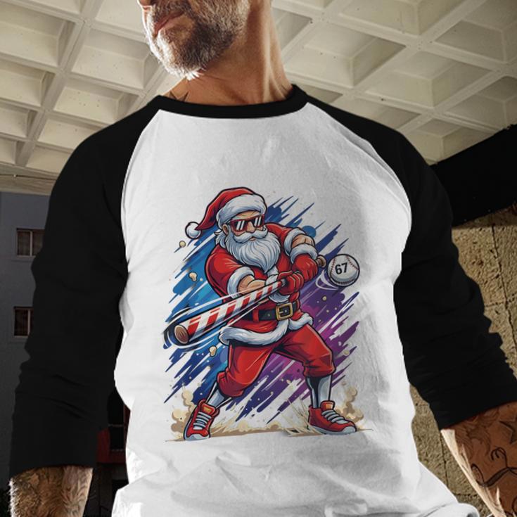 Christmas Baseball Santa Game Day Xmas Boys Kids Men Baseball Raglan Shirt