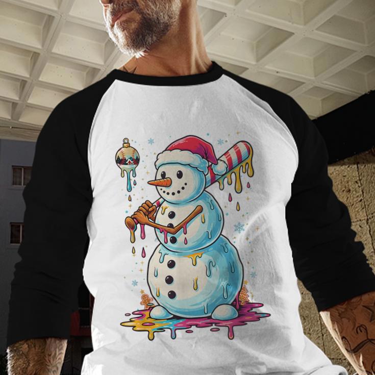 Christmas Baseball Snowman Drip For Boys Men Girls Women Baseball Raglan Shirt
