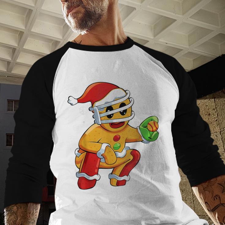 Christmas Gingerbread Man Baseball Player Catcher Baseball Raglan Shirt Christmas Gingerbread Man Baseball Player Catcher Baseball Raglan Shirt