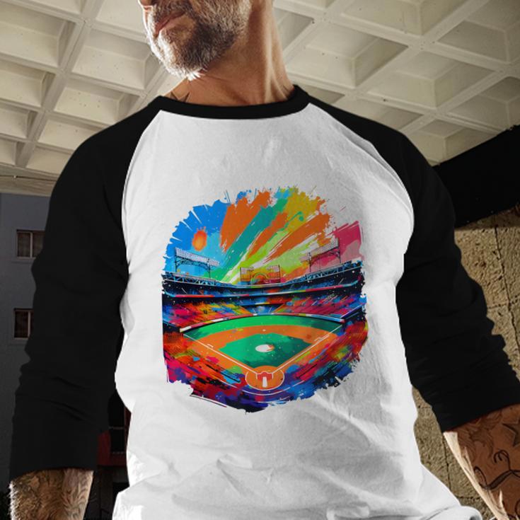 Colorful Baseball Field Home Run Baseball Player Fans Baseball Raglan Shirt Colorful Baseball Field Home Run Baseball Player Fans Baseball Raglan Shirt