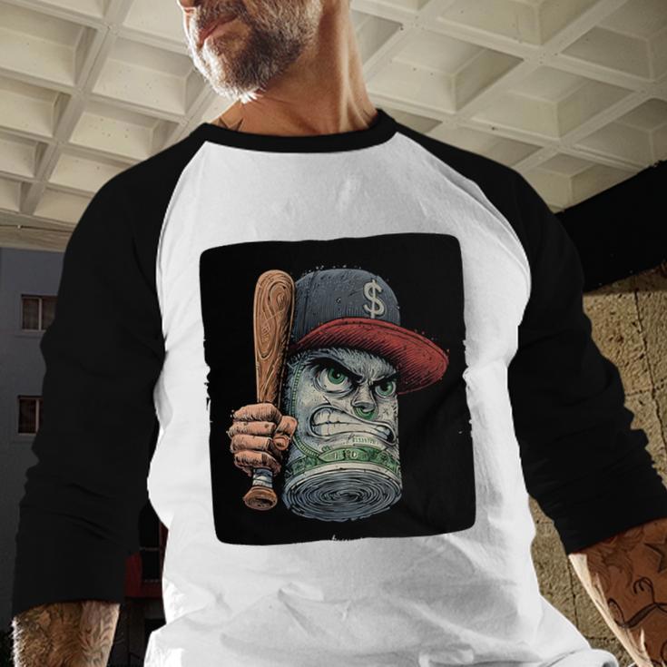 Cool Dollar Bill Guy With Cap And Baseball Costume Premium Tri-Blend Baseball Raglan Shirt