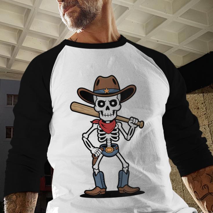 Cowboy Skeleton Baseball Halloween Graphic Baseball Raglan Shirt Cowboy Skeleton Baseball Halloween Graphic Baseball Raglan Shirt