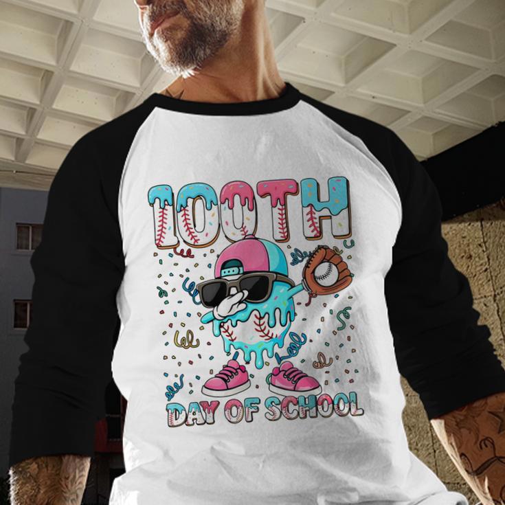 Dabbing Drippy 100th Days Of School Baseball Ice Cream Drip Baseball Raglan Shirt