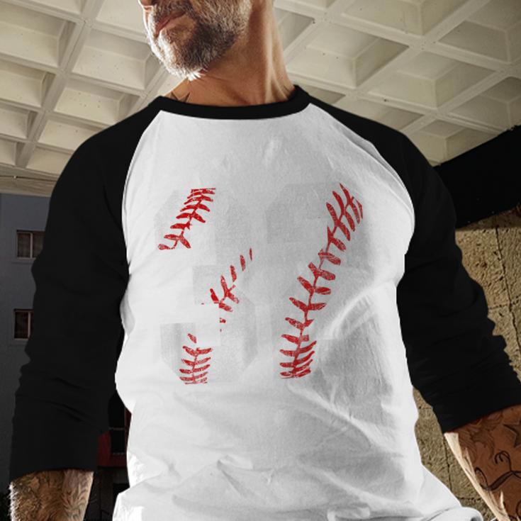 Distressed Baseball Number 32 Jersey Uniform Player Fan Baseball Raglan Shirt