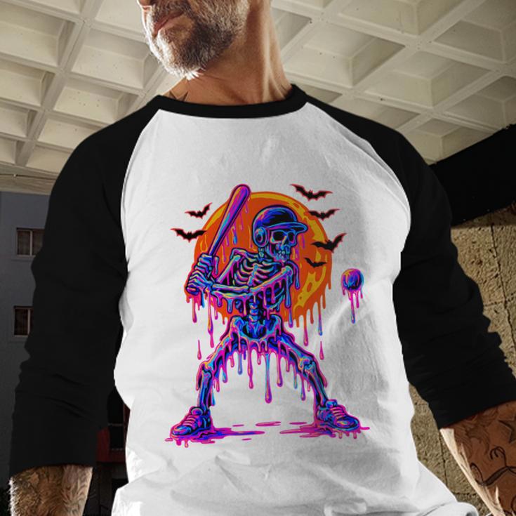 Drip Skeleton Batting Baseball Halloween Baseball Raglan Shirt