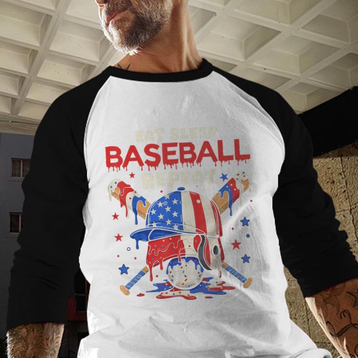 Eat Sleep Baseball Repeat Ice Cream Drip Crossed Bats Baseball Raglan Shirt