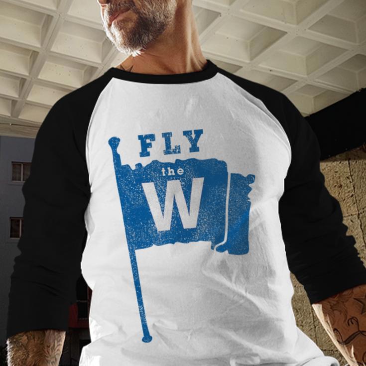 Fly The W Chicago Baseball Winning Flag Distressed Premium Tri-Blend Baseball Raglan Shirt Fly The W Chicago Baseball Winning Flag Distressed Premium Tri-Blend Baseball Raglan Shirt