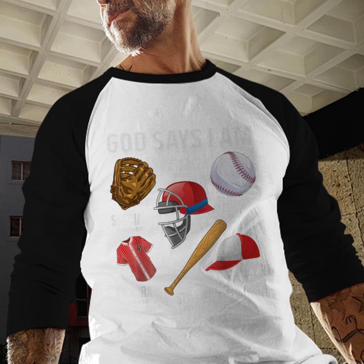 God Says I Am Baseball Player Catcher Pitcher Boys Men Baseball Raglan Shirt God Says I Am Baseball Player Catcher Pitcher Boys Men Baseball Raglan Shirt