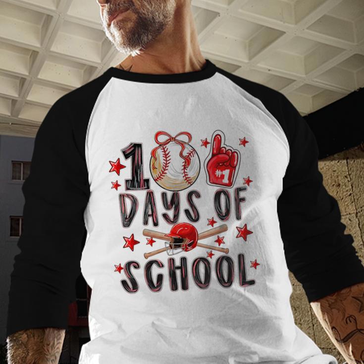 Happy 100 Days Of School Baseball Girls Coquette Bow Teacher Baseball Raglan Shirt