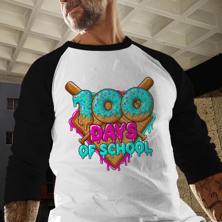 Happy 100 Days Of School Costume Baseball Drip Ice Cream Baseball Raglan Shirt Happy 100 Days Of School Costume Baseball Drip Ice Cream Baseball Raglan Shirt