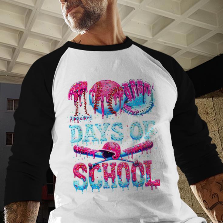 Happy 100 Days Of School Game Day Baseball Ice Cream Drip Baseball Raglan Shirt Happy 100 Days Of School Game Day Baseball Ice Cream Drip Baseball Raglan Shirt