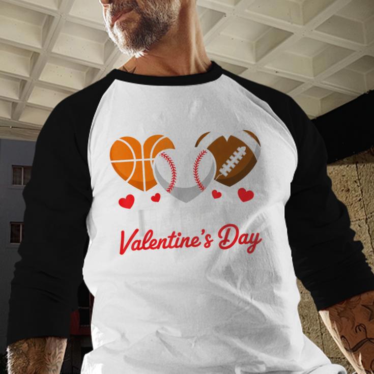 Happy Valentine’s Day Basketball Football Baseball Hearts Baseball Raglan Shirt