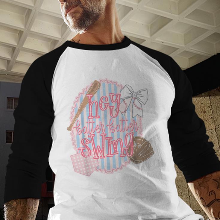 Hey Batter Batter Swing Baseball Game Day Coquette Bow Girly Baseball Raglan Shirt Hey Batter Batter Swing Baseball Game Day Coquette Bow Girly Baseball Raglan Shirt