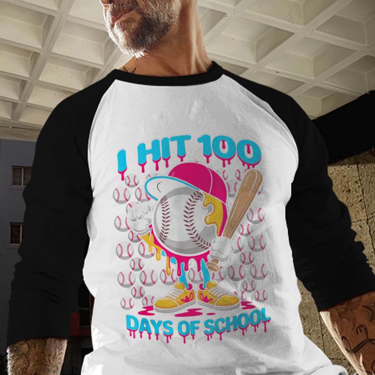 I Hit 100 Days Of School Baseball Ice Cream Drip Baseball Raglan Shirt I Hit 100 Days Of School Baseball Ice Cream Drip Baseball Raglan Shirt