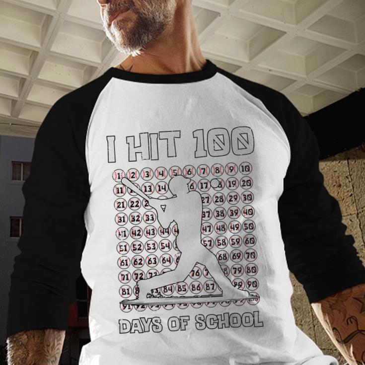 I Hit 100 Days Of School Baseball Player 100th Day Boys Kids Baseball Raglan Shirt