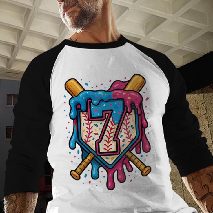 HUGvyn 7th Birthday Baseball Ice Cream Drip Number 7 Kid Boy Baseball Raglan Shirt HUGvyn 7th Birthday Baseball Ice Cream Drip Number 7 Kid Boy Baseball Raglan Shirt
