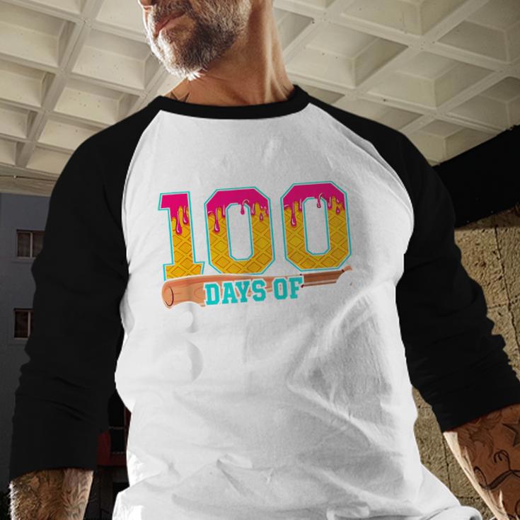 Ice Cream Drip 100 Days Of School Baseball Boys 100th Day Baseball Raglan Shirt