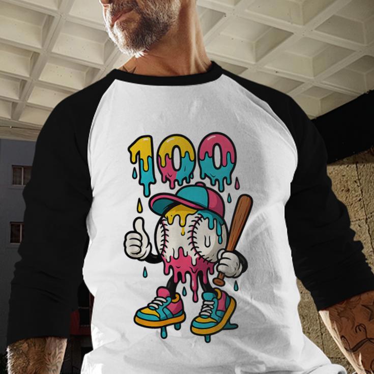 Ice Cream Drip Baseball Party 100 Days Of School Teacher Baseball Raglan Shirt