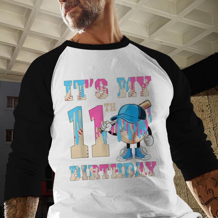It's My 11th Birthday Baseball Ice Cream Drip Theme Baseball Raglan Shirt