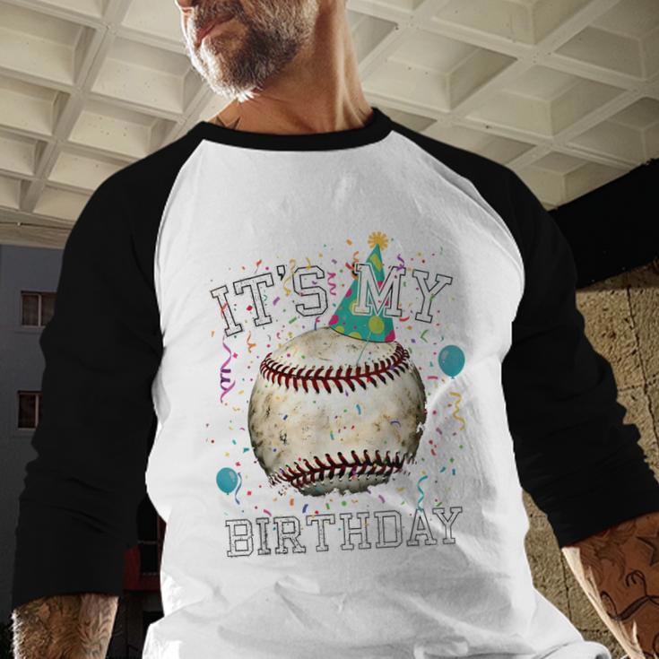 Its My Birthday Vintage Baseball Celebration For Men Kids Baseball Raglan Shirt