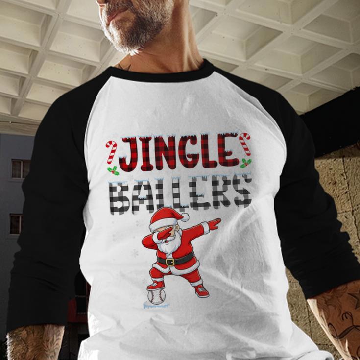 Jingle Ballers Plaid Santa Dabbing Baseball Christmas Baseball Raglan Shirt Jingle Ballers Plaid Santa Dabbing Baseball Christmas Baseball Raglan Shirt