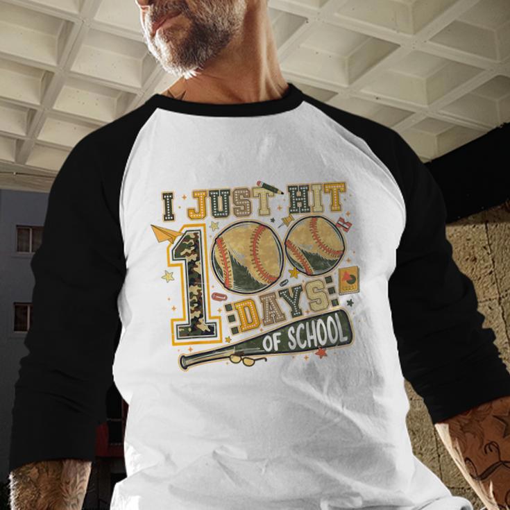 I Just Hit 100 Days Of School Baseball Teacher Student Retro Baseball Raglan Shirt