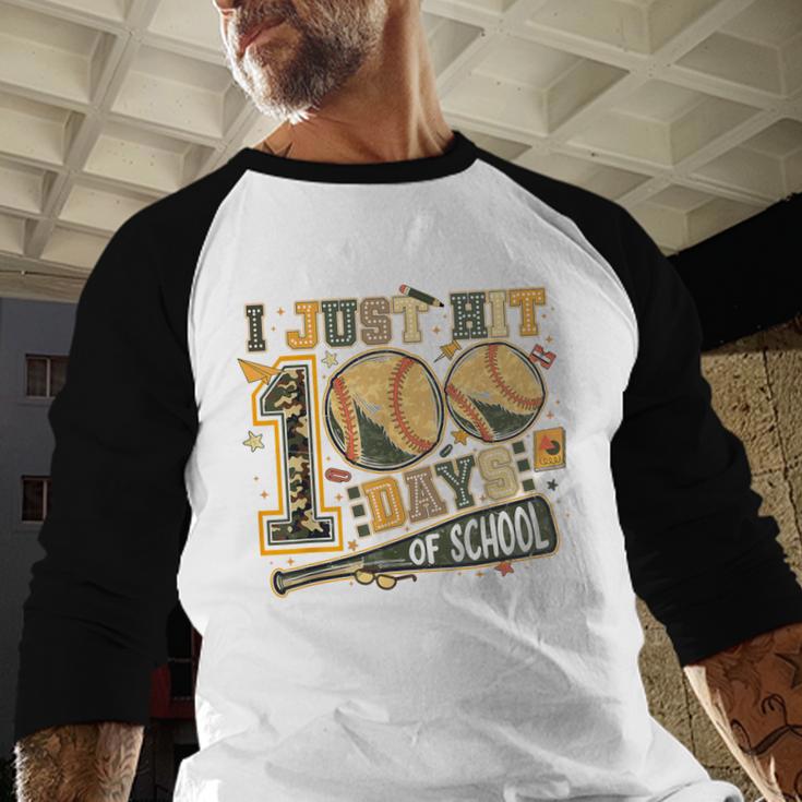 I Just Hit 100 Days Of School Camo Baseball Boy Kids Teacher Baseball Raglan Shirt