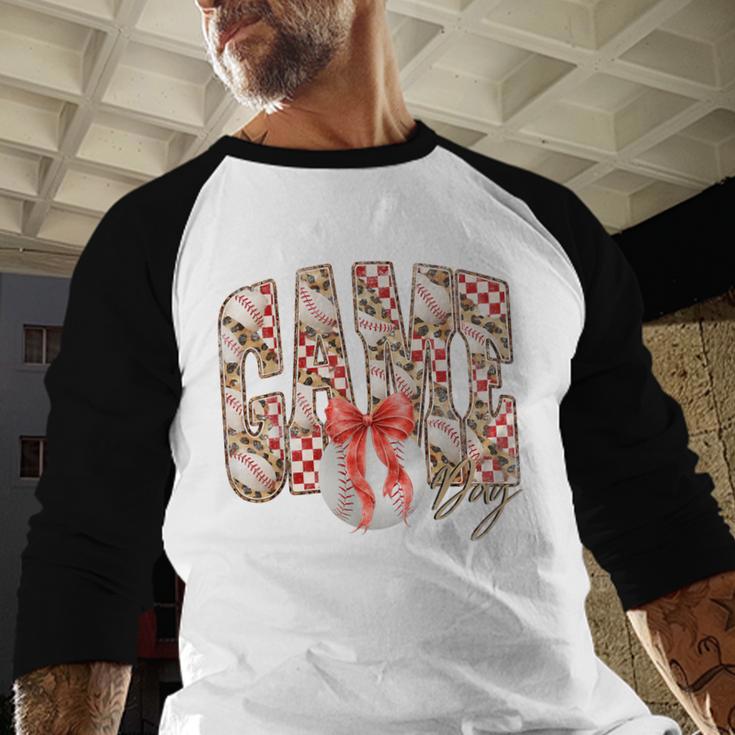 Leopard Checkered Game Day Baseball Coquette Bow Women Girls Baseball Raglan Shirt Leopard Checkered Game Day Baseball Coquette Bow Women Girls Baseball Raglan Shirt