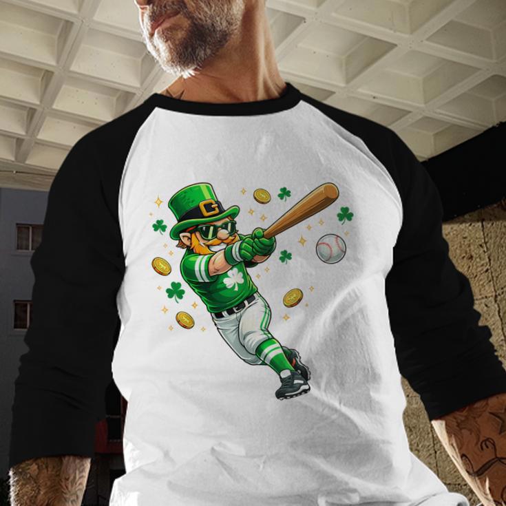 Leprechaun Play Baseball St Patrick's Day Men Kid Boys Baseball Raglan Shirt