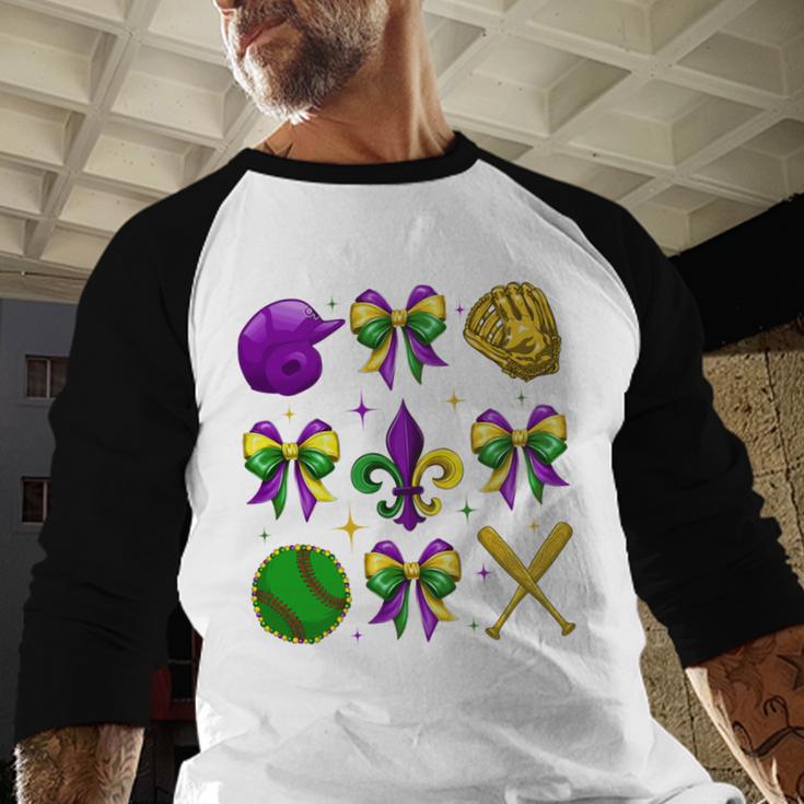 Mardi Gras Baseball Coquette Bow Fat Tuesday Parade Girls Baseball Raglan Shirt