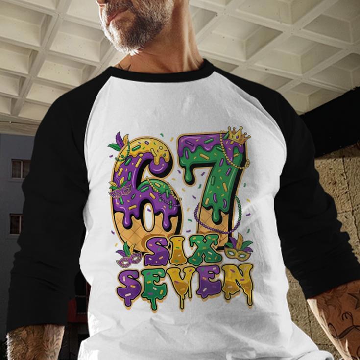 Mardi Gras Six Seven Baseball Drip Number 6 7 Meme Baseball Raglan Shirt