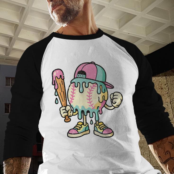 Melted Ice-Cream Baseball Mascot Pastel Pop Baseball Raglan Shirt