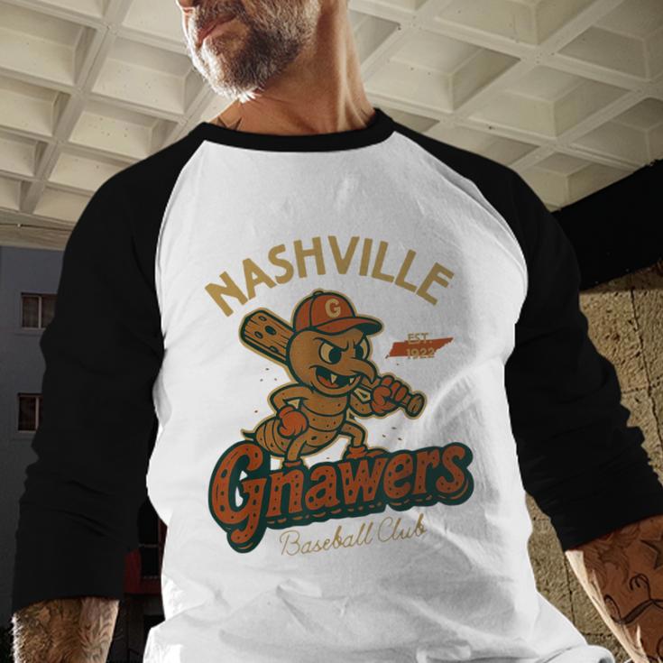 Nashville Gnawers Retro Minor League Baseball Baseball Raglan Shirt Nashville Gnawers Retro Minor League Baseball Baseball Raglan Shirt