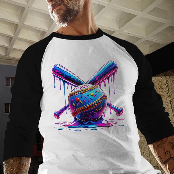 Neon Dripping Baseball And Bats Colorful Sports Art Baseball Raglan Shirt Neon Dripping Baseball And Bats Colorful Sports Art Baseball Raglan Shirt