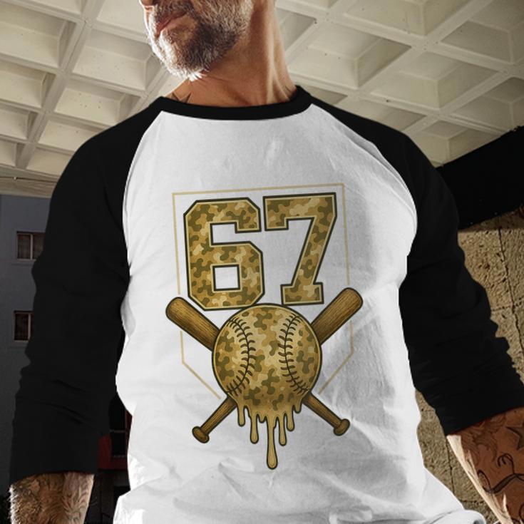 Number 67 Baseball Drip Camo Six Seven Meme Boys Kids Baseball Raglan Shirt Number 67 Baseball Drip Camo Six Seven Meme Boys Kids Baseball Raglan Shirt