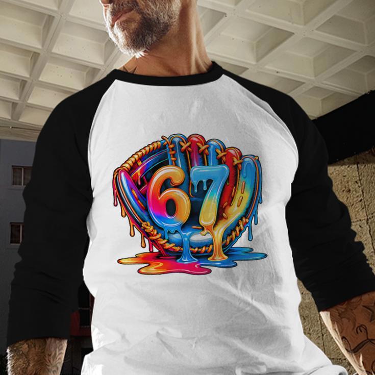 Number 67 Baseball Glove Ice Cream Drip Six Seven Meme Baseball Raglan Shirt