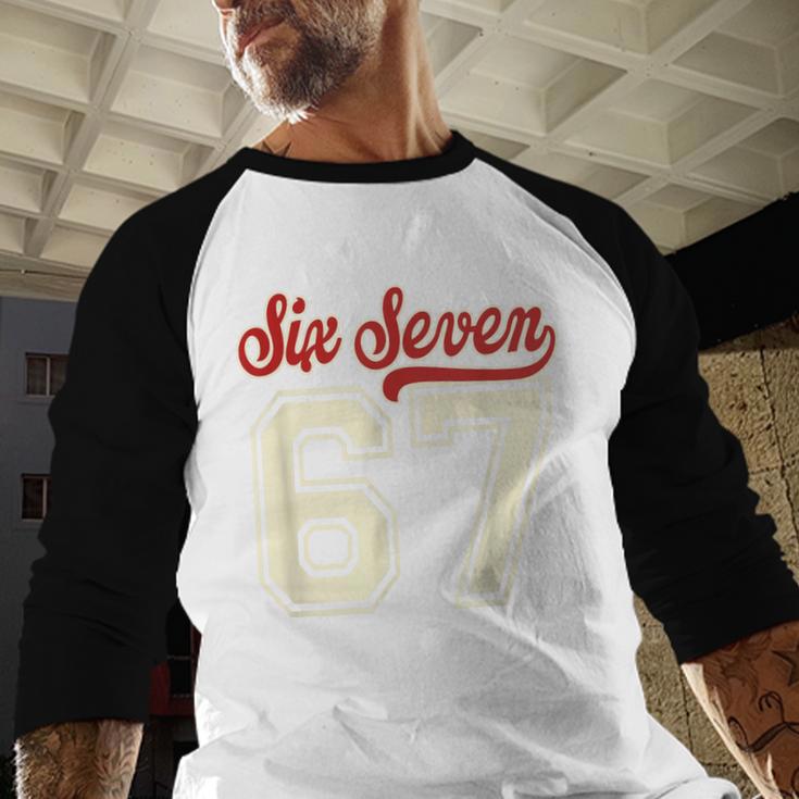 Number 67 Meme Six Seven Baseball Style Kids Boy Teen Baseball Raglan Shirt Number 67 Meme Six Seven Baseball Style Kids Boy Teen Baseball Raglan Shirt