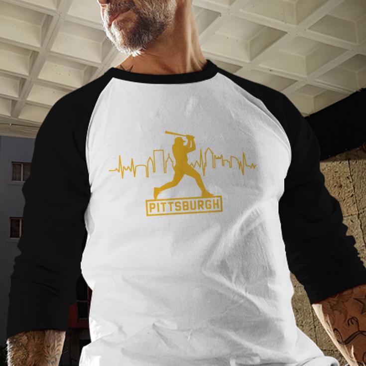 Pittsburgh Lovers Skyline Retro Baseball Heartbeat Men Women Baseball Raglan Shirt