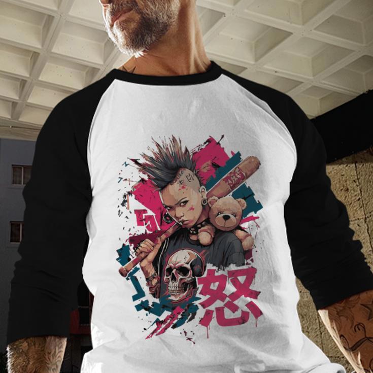 Punk Girl With Anger Kanji And Baseball Bat Baseball Raglan Shirt