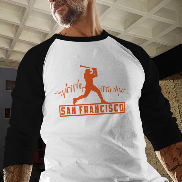 San Francisco Lovers Skyline Retro Baseball Heartbeat Men Baseball Raglan Shirt
