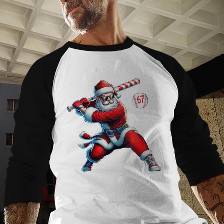 Santa Baseball Six Seven 6 7 Meme Christmas Men Boys Player Baseball Raglan Shirt