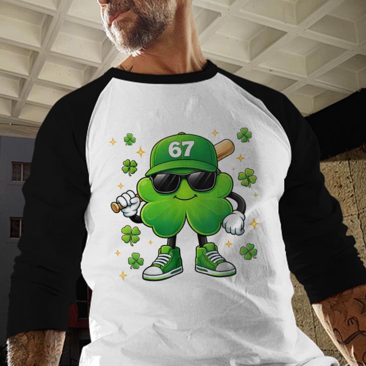 Shamrocks Playing Baseball St Patricks Day 6 7 Meme Men Boys Baseball Raglan Shirt Shamrocks Playing Baseball St Patricks Day 6 7 Meme Men Boys Baseball Raglan Shirt