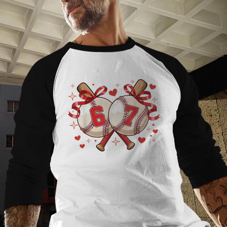 Six Seven 67 Meme Baseball Coquette Bow Valentine Baseball Raglan Shirt