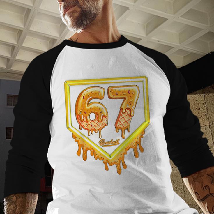 Six Seven 67 Meme Gen Alpha Slang Baseball 101 Baseball Raglan Shirt